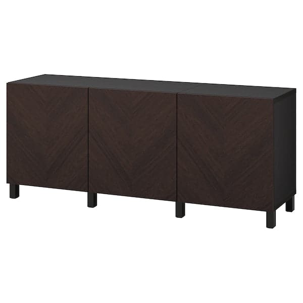 BESTÅ - Storage combination with doors, black-brown Hedeviken/Stubbarp/dark brown stained oak veneer, 180x42x74 cm - best price from Maltashopper.com 79421743