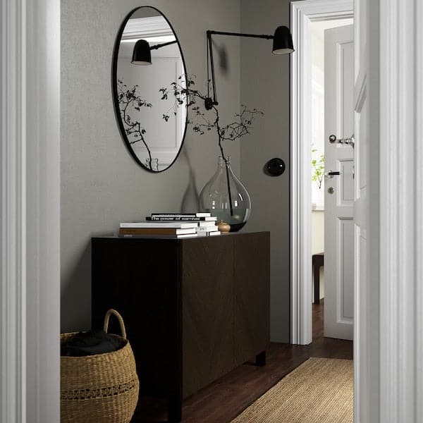 Ikea BESTÅ - Storage combination with doors, black-brown Hedeviken/Stubbarp/dark brown stained oak veneer, 120x42x74 cm