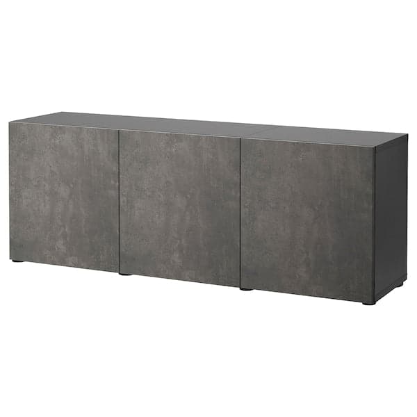 BESTÅ - Storage combination with doors, black-brown Kallviken/dark grey concrete effect, 180x42x65 cm - best price from Maltashopper.com 79325001