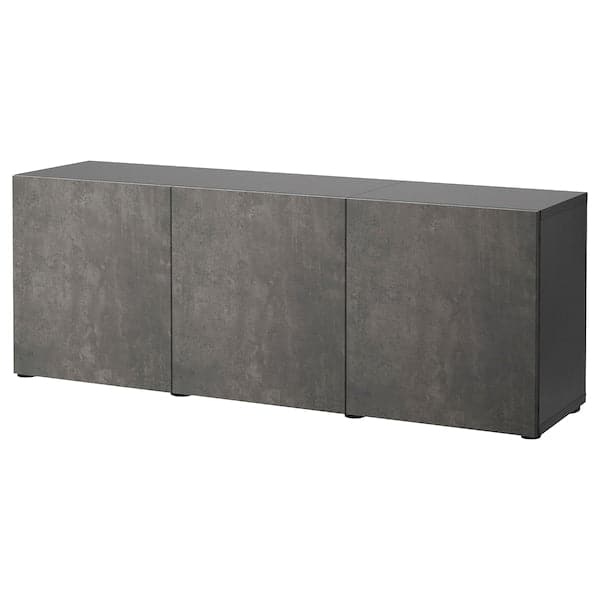 BESTÅ - Storage combination with doors, black-brown Kallviken/dark grey concrete effect, 180x42x65 cm