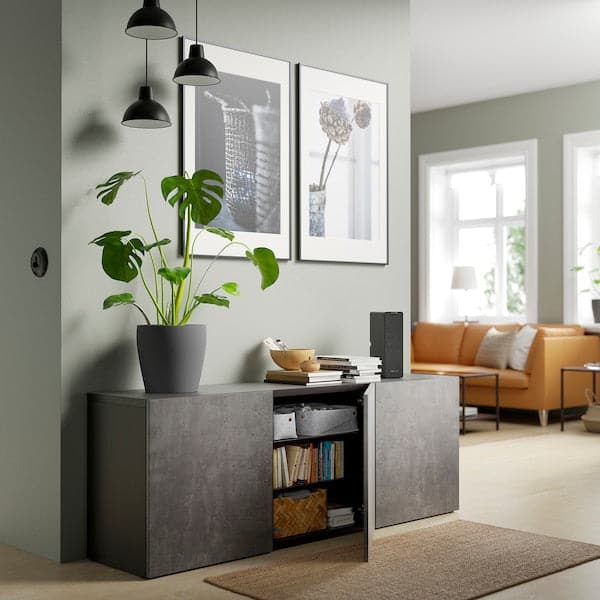 BESTÅ - Storage combination with doors, black-brown Kallviken/dark grey concrete effect, 180x42x65 cm - best price from Maltashopper.com 79325001