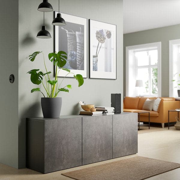 BESTÅ - Storage combination with doors, black-brown Kallviken/dark grey concrete effect, 180x42x65 cm - best price from Maltashopper.com 79325001