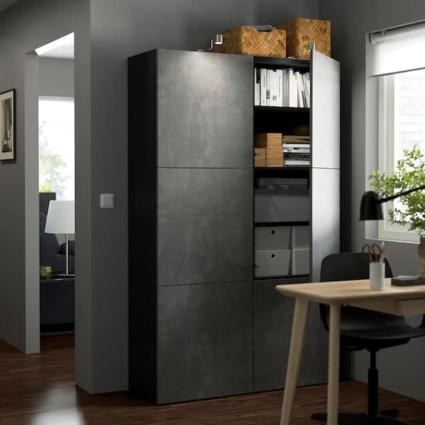 Ikea BESTÅ - Storage combination with doors, black-brown Kallviken/dark grey concrete effect, 120x42x193 cm