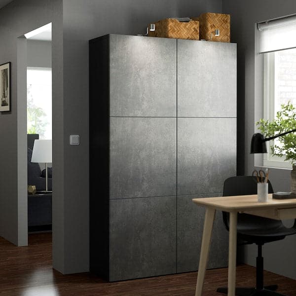 BESTÅ - Storage combination with doors, black-brown Kallviken/dark grey concrete effect, 120x42x193 cm - best price from Maltashopper.com 19205884