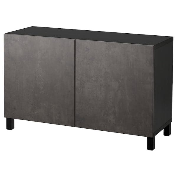 BESTÅ - Storage combination with doors, black-brown Kallviken/Stubbarp/dark grey concrete effect, 120x42x74 cm