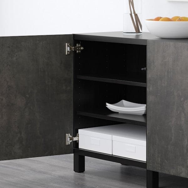 BESTÅ - Storage combination with doors, black-brown Kallviken/Stubbarp/dark grey concrete effect, 180x42x74 cm - best price from Maltashopper.com 19206001
