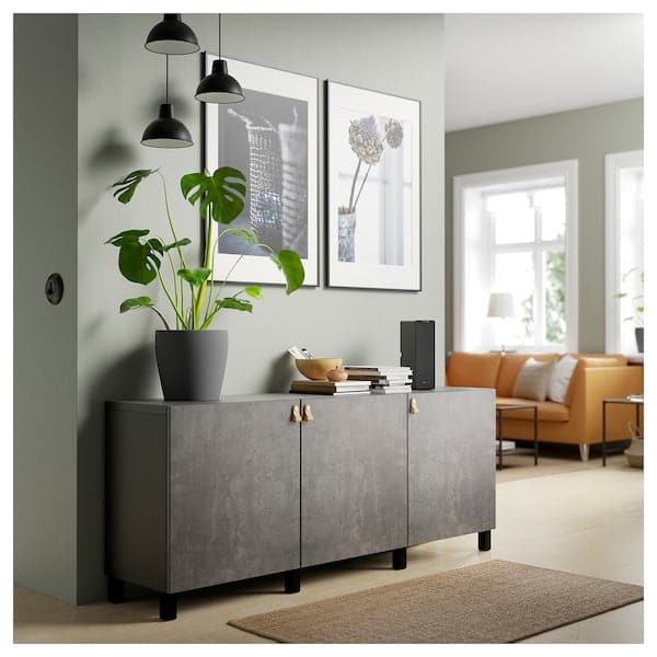 BESTÅ - Storage combination with doors, black-brown Kallviken/Stubbarp/dark grey concrete effect, 180x42x74 cm - best price from Maltashopper.com 19206001