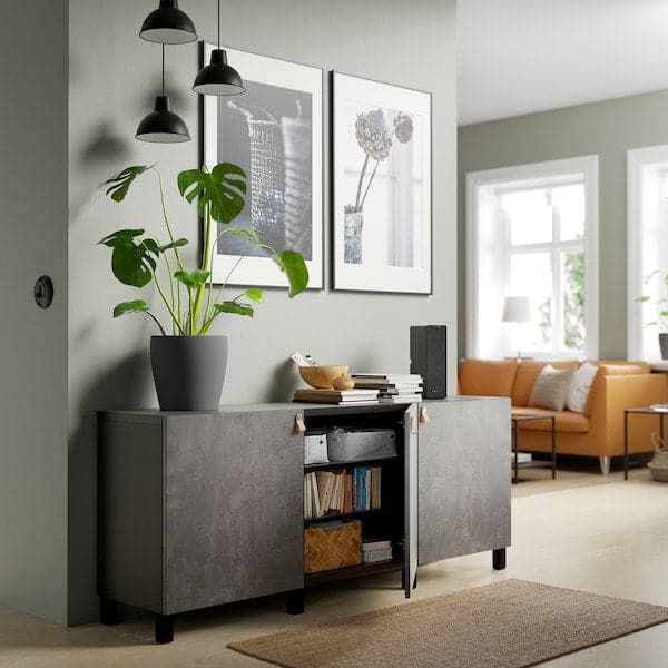 BESTÅ - Storage combination with doors, black-brown Kallviken/Stubbarp/dark grey concrete effect, 180x42x74 cm - best price from Maltashopper.com 19206001