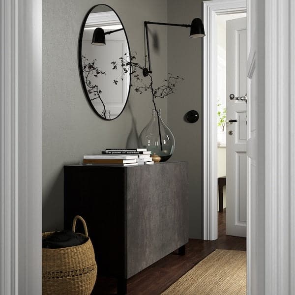 BESTÅ - Storage combination with doors, black-brown Kallviken/Stubbarp/dark grey concrete effect, 120x42x74 cm - best price from Maltashopper.com 89207813