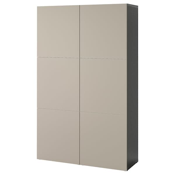 BESTÅ - Storage combination with doors, black-brown/Lappviken light grey-beige, 120x42x193 cm