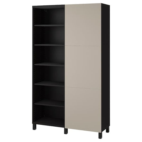 BESTÅ - Storage combination with doors, black-brown/Lappviken light grey-beige, 120x42x202 cm