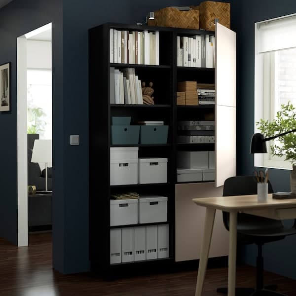 BESTÅ - Storage combination with doors, black-brown/Lappviken light grey-beige, 120x42x202 cm - best price from Maltashopper.com 39421702