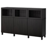 BESTÅ storage combination with doors, black-brown Lappviken/Sindvik black-brown clear glass, 180x42x112 cm