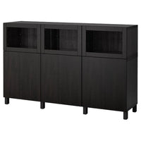 BESTÅ - Storage combination with doors, black-brown Lappviken/Sindvik black-brown clear glass, 180x42x112 cm - best price from Maltashopper.com 69208026