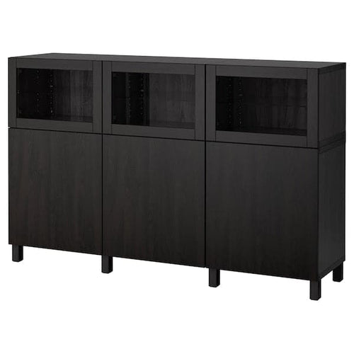 BESTÅ - Storage combination with doors, black-brown Lappviken/Sindvik black-brown clear glass, 180x42x112 cm