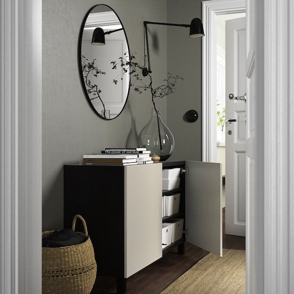 BESTÅ - Storage combination with doors, black-brown/Lappviken/Stubbarp light grey-beige, 120x42x74 cm - best price from Maltashopper.com 09421421