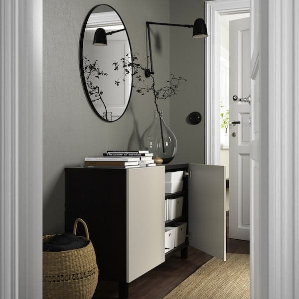 Ikea BESTÅ - Storage combination with doors, black-brown/Lappviken/Stubbarp light grey-beige, 120x42x74 cm
