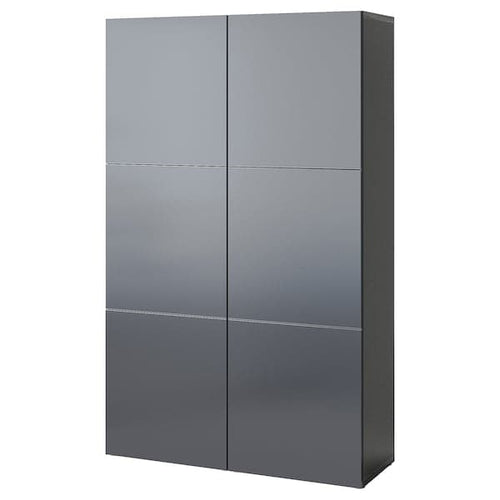 BESTÅ - Storage combination with doors, black-brown/Riksviken brushed dark pewter effect, 120x42x193 cm