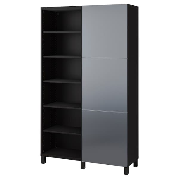 BESTÅ - Storage combination with doors, black-brown/Riksviken brushed dark pewter effect, 120x42x202 cm - best price from Maltashopper.com 19421703