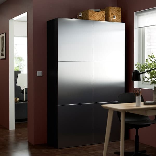 BESTÅ - Storage combination with doors, black-brown/Riksviken brushed dark pewter effect, 120x42x193 cm - best price from Maltashopper.com 89421672