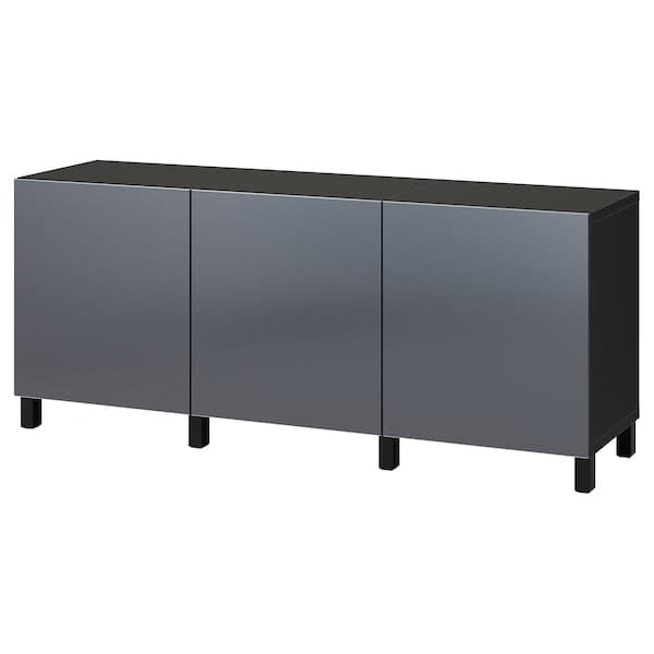 BESTÅ - Storage combination with doors, black-brown/Riksviken/Stubbarp brushed dark pewter effect, 180x42x74 cm