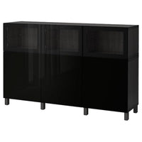 BESTÅ storage combination with doors, black-brown Selsviken/Glassvik high-gloss/black clear glass, 180x42x112 cm