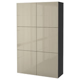 BESTÅ storage combination with doors, black-brown/Selsviken high-gloss/beige, 120x42x193 cm