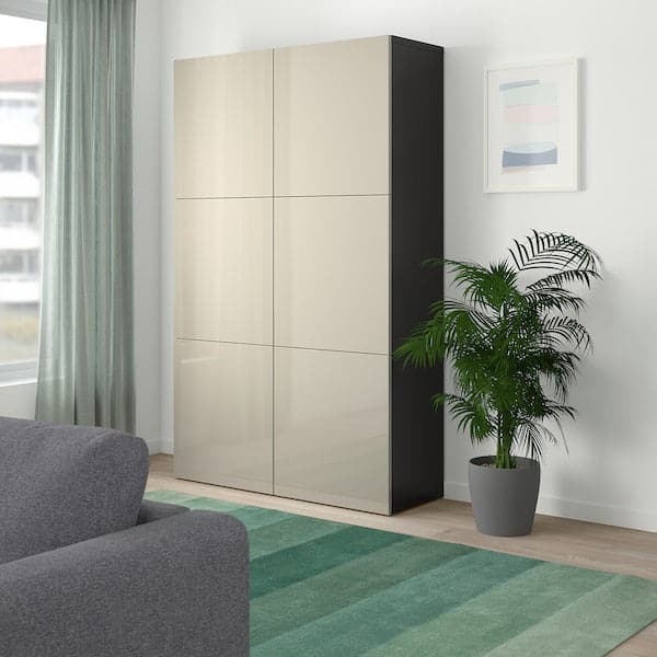 Ikea BESTÅ Mobile with doors - brown-black/Selsviken glossy/beige 120x40x192 cm , 120x42x193 cm