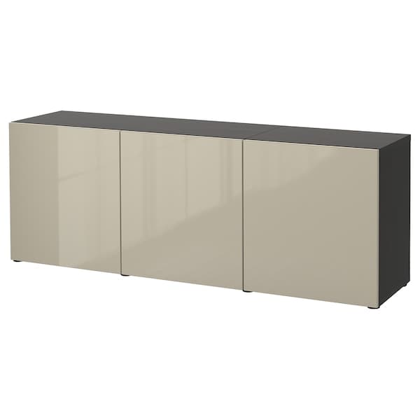 BESTÅ Mobile with doors - brown-black/Selsviken glossy/beige 180x42x65 cm - best price from Maltashopper.com 79324983