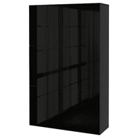 BESTÅ - Storage combination with doors, black-brown/Selsviken high-gloss/black, 120x42x193 cm - best price from Maltashopper.com 69071523