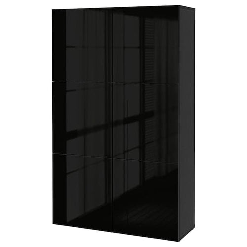BESTÅ - Storage combination with doors, black-brown/Selsviken high-gloss/black, 120x42x193 cm