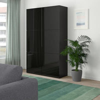 BESTÅ - Storage combination with doors, black-brown/Selsviken high-gloss/black, 120x42x193 cm - best price from Maltashopper.com 69071523
