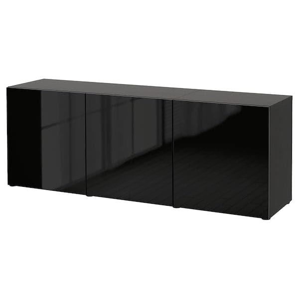 BESTÅ - Storage combination with doors, black-brown/Selsviken high-gloss/black, 180x42x65 cm - best price from Maltashopper.com 29324985