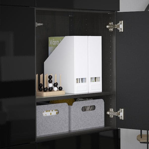 Ikea BESTÅ - Storage combination with doors, black-brown/Selsviken high-gloss/black, 120x42x193 cm