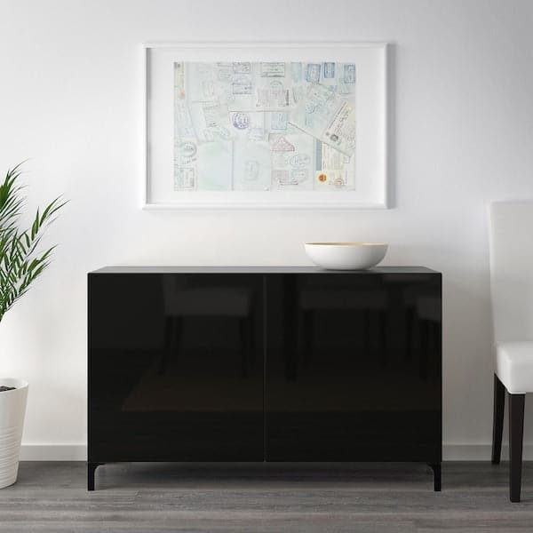 BESTÅ - Storage combination with doors, black-brown/Selsviken high-gloss/black, 120x42x74 cm - best price from Maltashopper.com 69209832