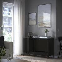 BESTÅ - Storage combination with doors, black-brown/Selsviken high-gloss/black, 120x42x74 cm - best price from Maltashopper.com 69209832