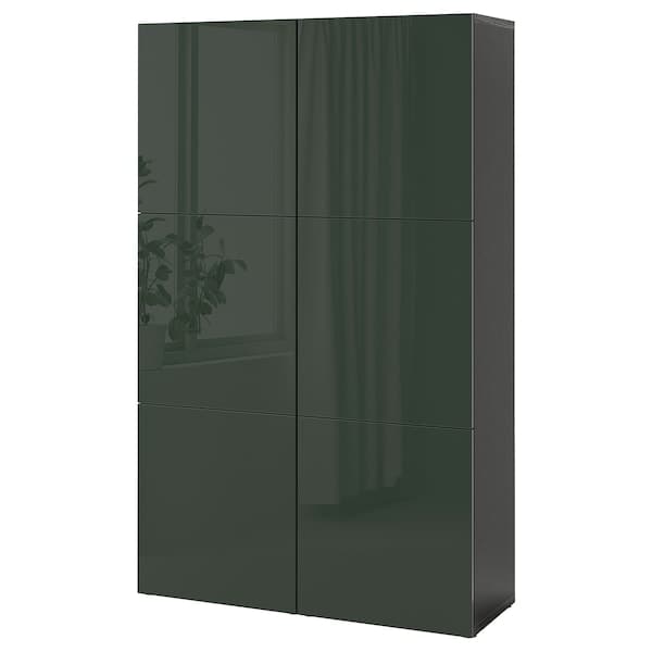 BESTÅ - Storage combination with doors, black-brown Selsviken/high-gloss dark olive-green, 120x42x193 cm - best price from Maltashopper.com 39421684