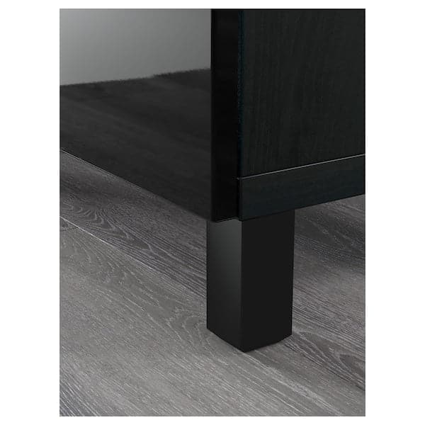 BESTÅ - Storage combination with doors, black-brown/Selsviken/Stubbarp high-gloss/black, 180x42x74 cm - best price from Maltashopper.com 59139806