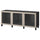 BESTÅ storage combination with doors, black-brown Sindvik/Stubbarp/light grey-beige clear glass, 180x42x74 cm