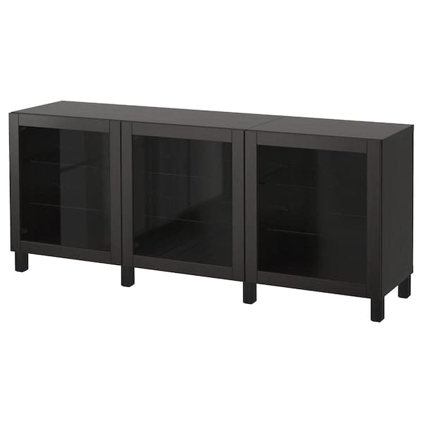 BESTÅ - Storage combination with doors, black-brown/Sindvik/Stubbarp black-brown clear glass, 180x42x74 cm