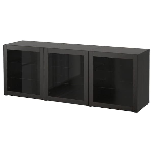 BESTÅ - Storage combination with doors, black-brown/Sindvik black-brown clear glass, 180x42x65 cm - best price from Maltashopper.com 39325036