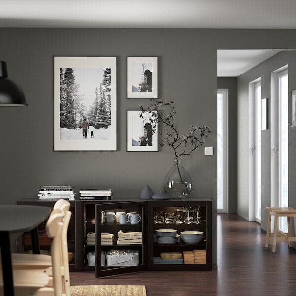 BESTÅ - Storage combination with doors, black-brown/Sindvik black-brown clear glass, 180x42x65 cm - best price from Maltashopper.com 39325036