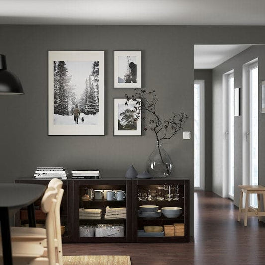 Ikea BESTÅ - Storage combination with doors, black-brown/Sindvik black-brown clear glass, 180x42x65 cm