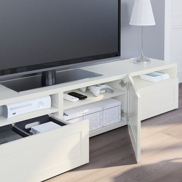 Ikea BESTÅ - TV bench, white/Hanviken white, 180x42x39 cm