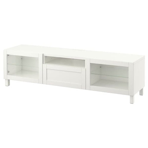 BESTÅ - TV bench, white/Hanviken/Stubbarp white clear glass, 180x42x48 cm