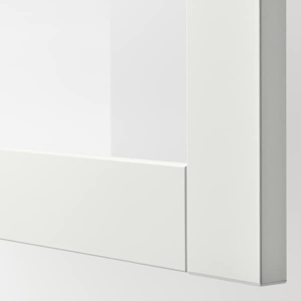 BESTÅ - TV bench, white/Hanviken white clear glass, 180x42x39 cm - best price from Maltashopper.com 09398920