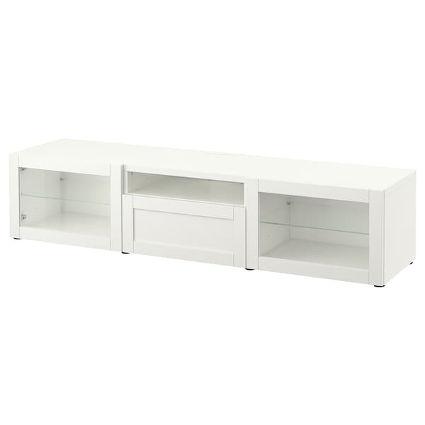 Ikea BESTÅ - TV bench, white/Hanviken white clear glass, 180x42x39 cm