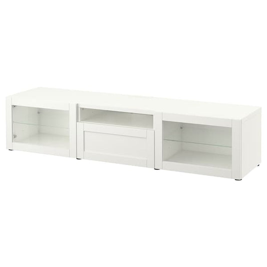 Ikea BESTÅ - TV bench, white/Hanviken white clear glass, 180x42x39 cm