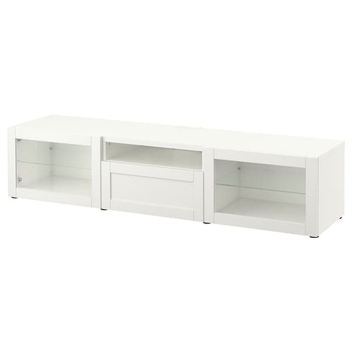 BESTÅ TV bench, white/Hanviken white clear glass, 51x39x32 cm