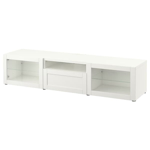 BESTÅ - TV bench, white/Hanviken white clear glass, 180x42x39 cm